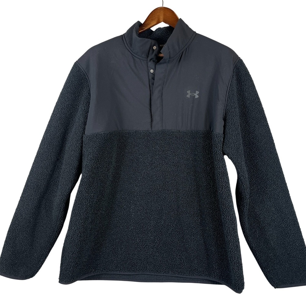 Under Armour Mens XXL Golf Pullover 1/4 Snap Sherpa Fleece Black Warm Athleisure